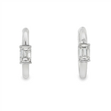 14K White Gold 15Mm Round Huggie Natural Diamonds Hoop Earrings