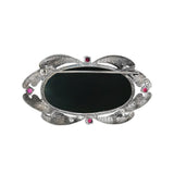 JT ESTATE Sterling Silver Onyx Ruby And Marcasite Brooch