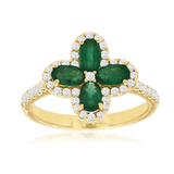 14K Yellow Gold Oval Emeralds Flower Ring