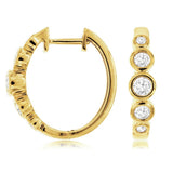 14K Yellow Gold 20Mm Oval Contemporary Natural Diamonds Hoop Earrings
