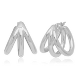 Sterling Silver Small Triple Tube Open Cage Hoop Earrings
