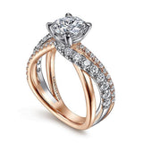 14K Rose And White Gold 'Zaira' Bypass Round Natural Diamond Engagement Ring