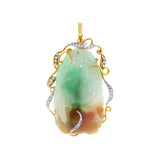 JT ESTATE 14K Yellow And White Gold Carved Multicolor Jade Enhancer Pendant