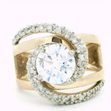 14K White And Yellow Gold Contemporary Round Diamond Engagement Ring