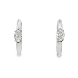 14K White Gold 15Mm Round Huggie Natural Diamonds Hoop Earrings