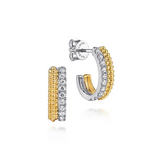 14K White And Yellow Gold Small 15Mm Prong Set Bujukan J Hoop Earrings