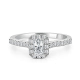 14K White Gold 0.70Ct Emerald Cut Diamond Halo Engagement Ring