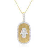 14K Yellow And White Gold Natural Diamond Oval Hamsa Pendant