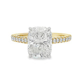 14K Yellow And White Gold 3.07Ct Cushion Lab Grown Diamonds Hidden Halo Engagement Ring