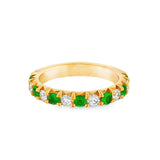 14K Yellow Gold Round Emeralds Band Ring