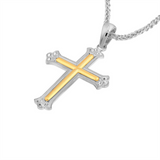 Sterling Silver And 14K Yellow Gold Fleur De Lis Cross Pendant