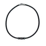 Black Full Grain Cowhide Leather Braided Necklace With Gun Metal Beads