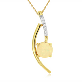 14K Yellow Gold Round Cabochon Opal Contemporary Pendant