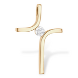 14K Yellow Gold Natural Diamonds Cross Pendant