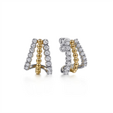14K White And Yellow Gold Small 15Mm Prong Set Diamond J Hoop Earrings