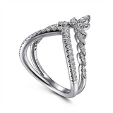 14K White Gold Curved Natural Diamonds Band
