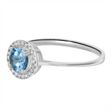14K White Gold Round Blue Topaz Halo Ring