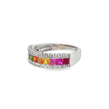JT ESTATE 14K White Gold Square Rainbow Sapphire And Diamond Band