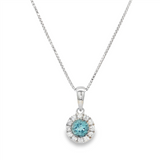December Birthstone Pendant: Sterling Silver Swiss Blue Topaz Halo Pendant Necklace