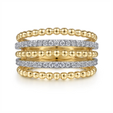 14K Yellow And White Gold Wide Band Bujukan Diamond Ring