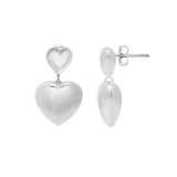 Sterling Silver Puffed Double Heart Drop Earrings