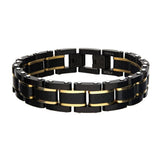 Black Carbon Fiber With Gold IP Link With Fold Over Clasp Bracelet