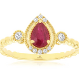 14K Yellow Gold Pear Ruby Halo Ring