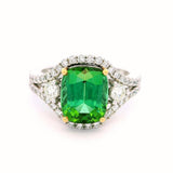 18K White And Yellow Cushion Tourmaline Halo Ring