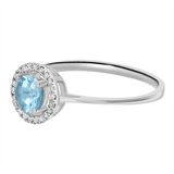14K White Gold Round Aquamarine Halo Ring