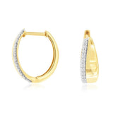 14K Yellow Gold Medium Hoop Natural Diamonds Earrings