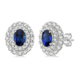 14K White Gold Sapphires And Diamond Double Halo Earrings