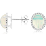14K White Gold Opals And Diamonds Halo Earrings