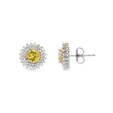 JT ESTATE Sterling Silver Yellow And White Cubic Zirconia Halo Earring