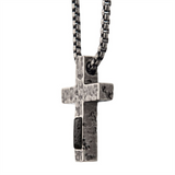 Stainless Steel Silver IP Cross Pendant With Lava Stone Pendant Necklace