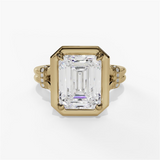 14K Yellow Gold Split Shank Bezel Set Emerald Cut Natural Diamonds Engagement Ring