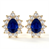 14K Yellow Gold Sapphires Halo Earrings