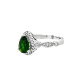 14K White Gold Pear Russalite And Diamond Halo Ring