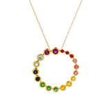 14K Yellow Gold Rainbow Sapphires Circle Pendant
