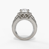 14K White Gold Halo Round Natural Diamonds Engagement Ring