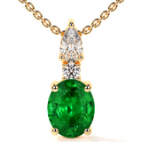 14K Yellow Gold Emerald And Diamond Drop Pendant