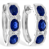 14K White Gold Sapphires Small Hoop Earrings