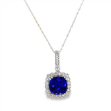 14K White Gold Tanzanite And Diamond Halo Pendant