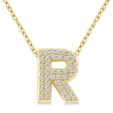 10K Yellow Gold Natural Diamonds Bubble Initial R Pendant