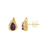 JT ESTATE 14K Yellow Gold Amethyst And Diamond Teardrop Earrings