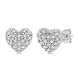 10K White Gold Heart Stud Natural Diamonds Earrings