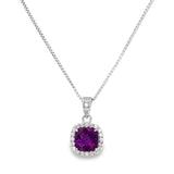 February Birthstone Sterling Silver Amethyst Halo Pendant