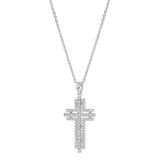 14K White Gold Natural Diamond Multi-Row Cross Pendant