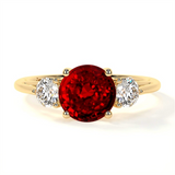 14K Yellow Gold Round Ruby Three Stone Ring