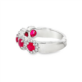 14K White Gold Round Rubies And Diamond Five Stone Ring