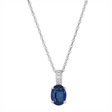 September Birthstone Pendant: 14K White Gold Diamond And Oval Sapphire Pendant Necklace